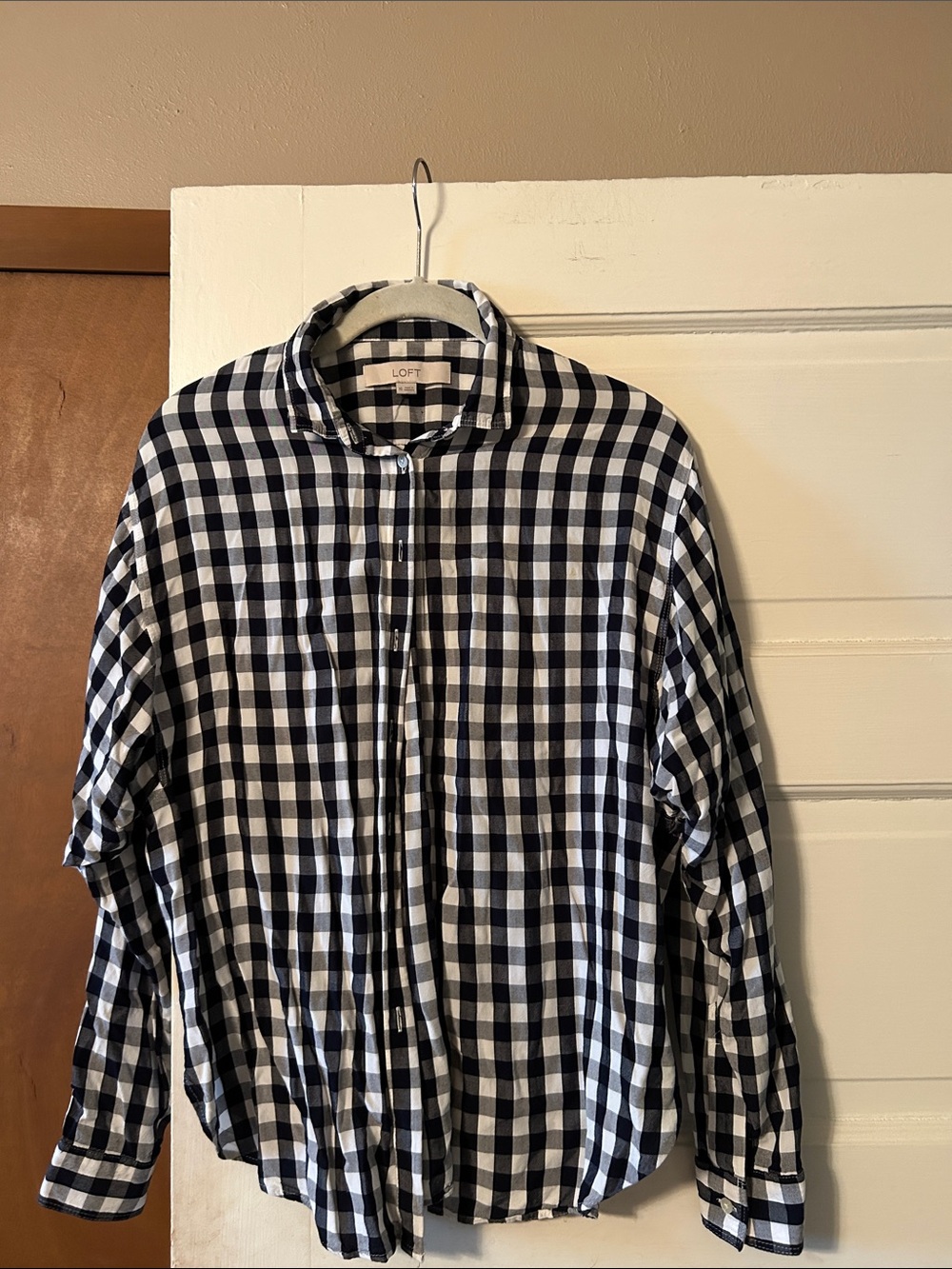 LOFT Black and White Gingham Button-Down Shirt